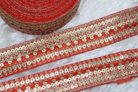 Orange Designer Zari and Sequins Work Embroidered Border