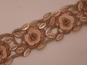 Peach Sequins and Beads Work Embroidered Border