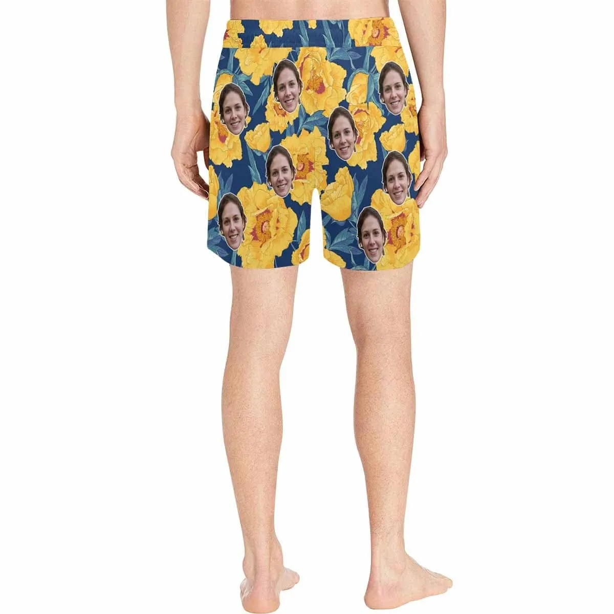 Personalized I Love My Girlfriend Swim Trunks Custom Face Yellow Flower Men's Quick Dry Swim Shorts
