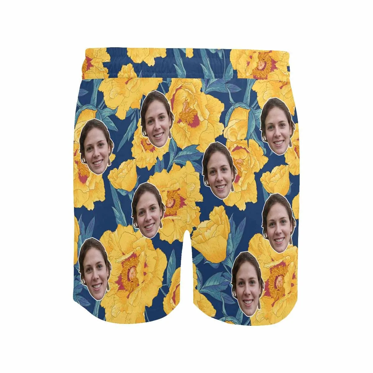 Personalized I Love My Girlfriend Swim Trunks Custom Face Yellow Flower Men's Quick Dry Swim Shorts