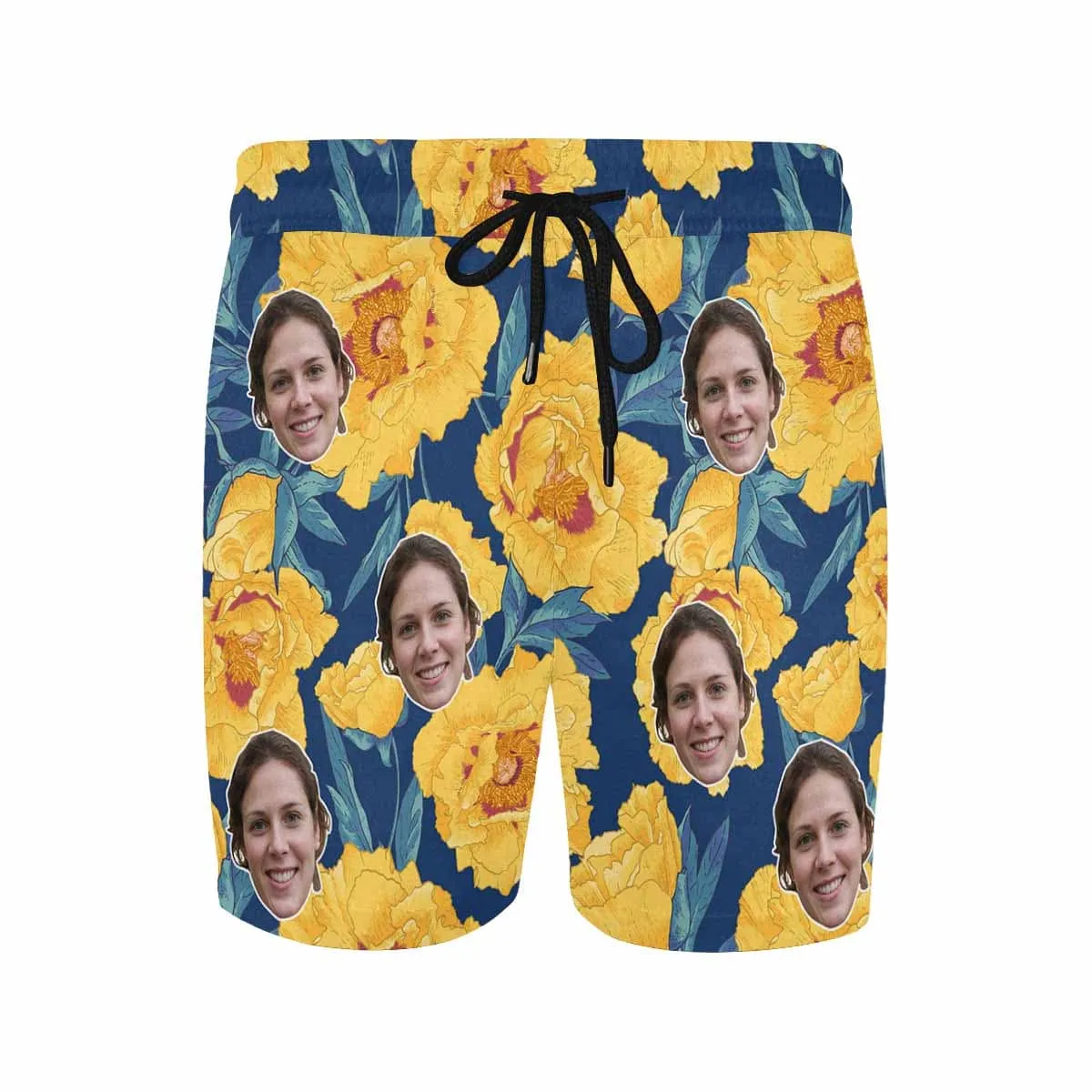 Personalized I Love My Girlfriend Swim Trunks Custom Face Yellow Flower Men's Quick Dry Swim Shorts