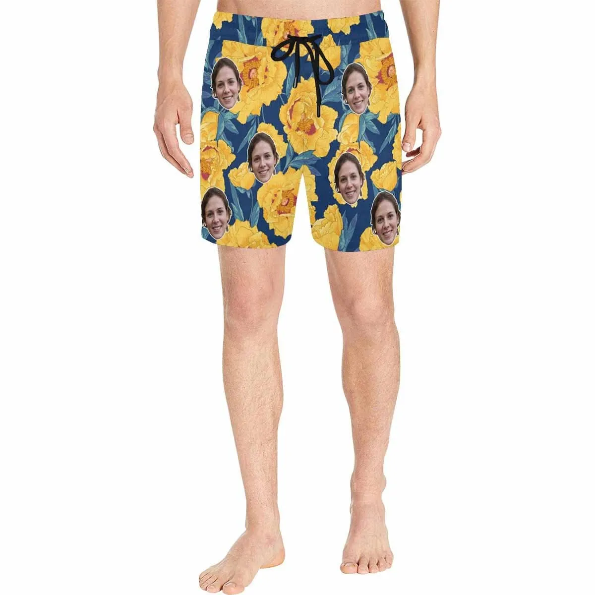 Personalized I Love My Girlfriend Swim Trunks Custom Face Yellow Flower Men's Quick Dry Swim Shorts