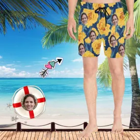 Personalized I Love My Girlfriend Swim Trunks Custom Face Yellow Flower Men's Quick Dry Swim Shorts