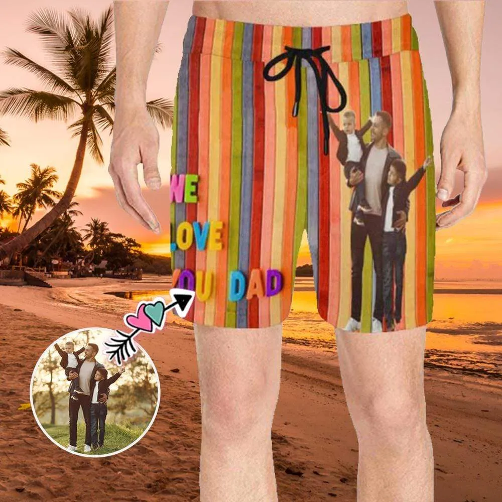 Personalized Swim Trunks Customize Swim Trunks Design Face Row Simple Men's Quick Dry Swim Shorts