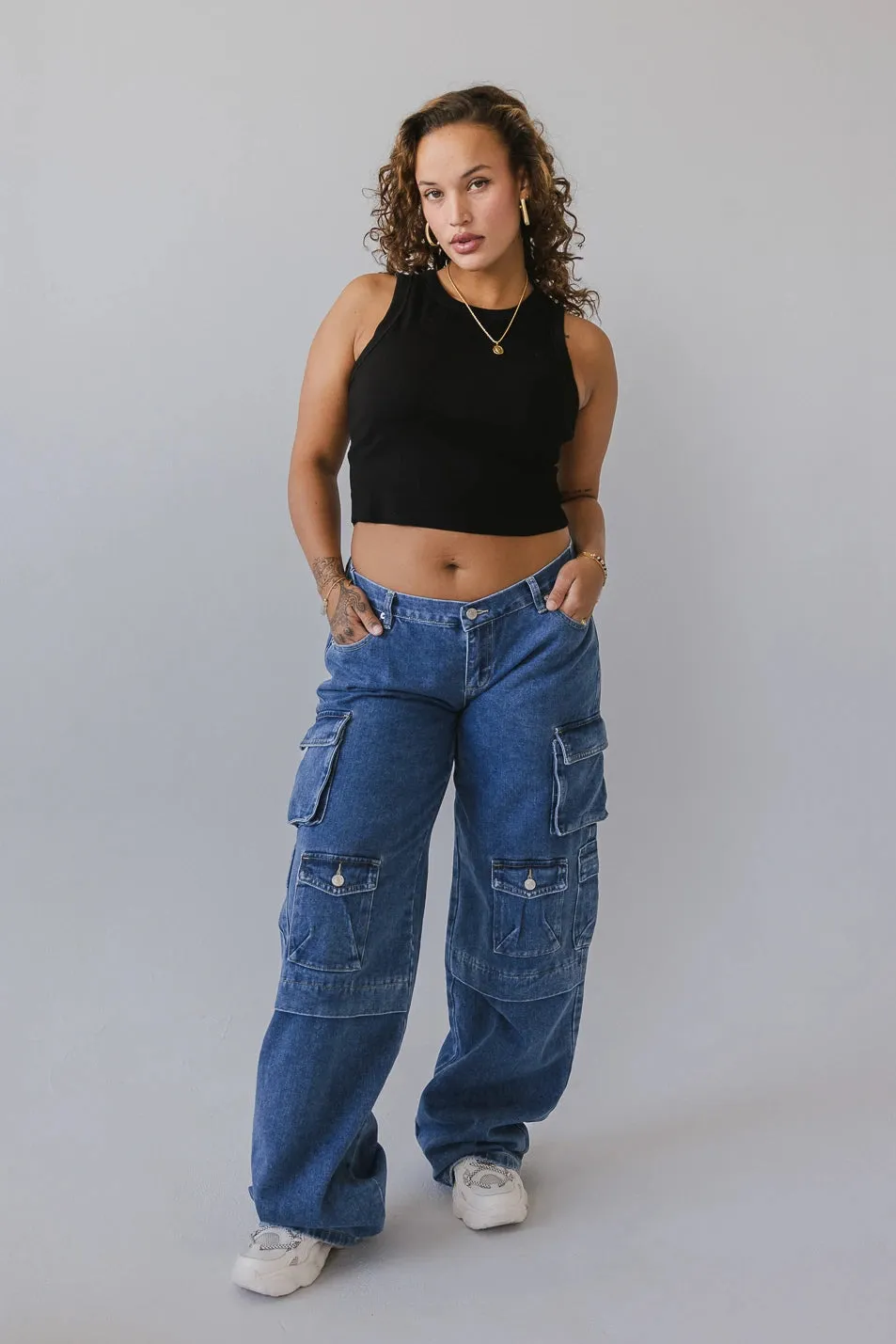 Phoebe Cargo Jeans in Medium Wash - FINAL SALE