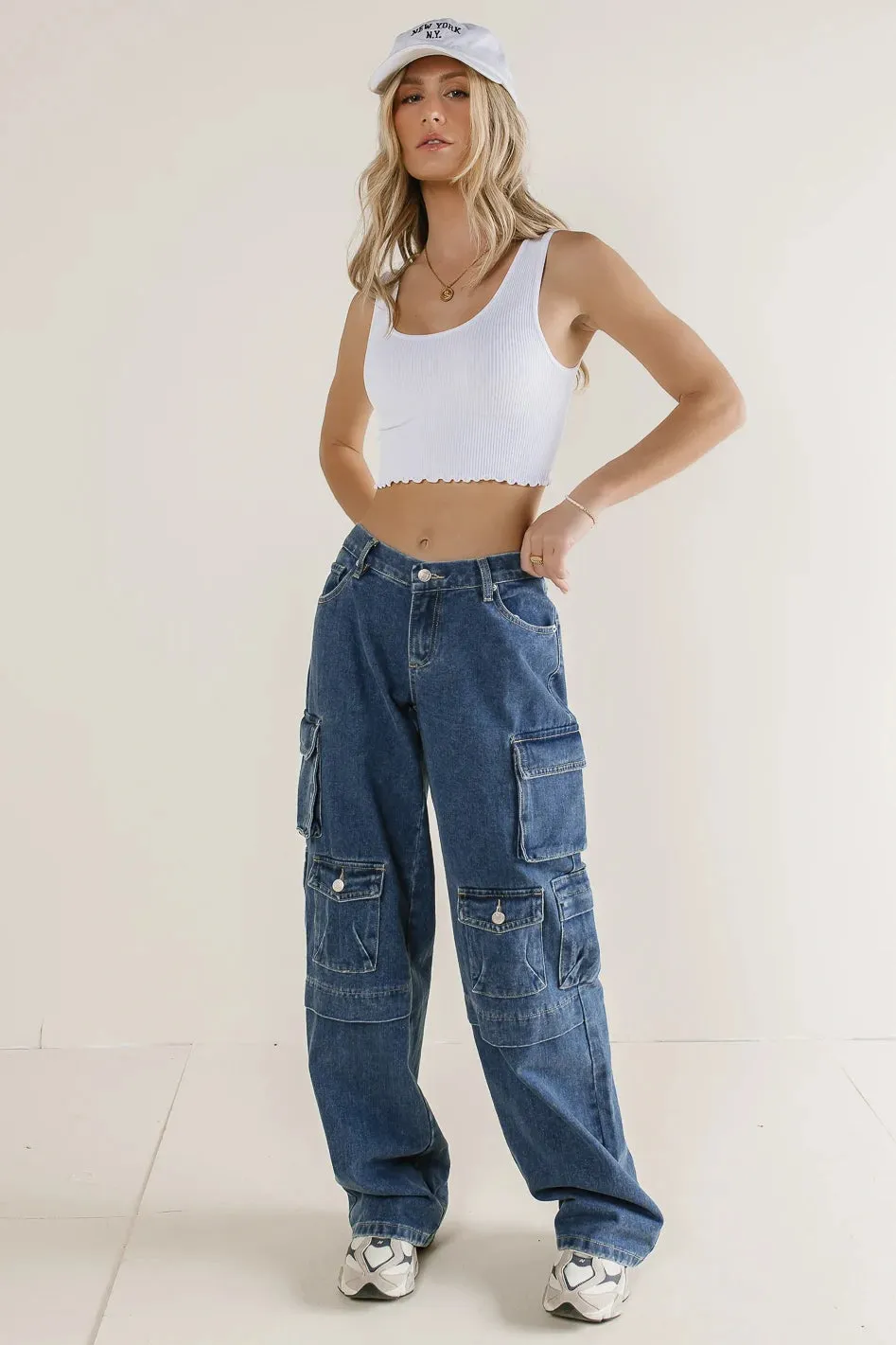Phoebe Cargo Jeans in Medium Wash - FINAL SALE