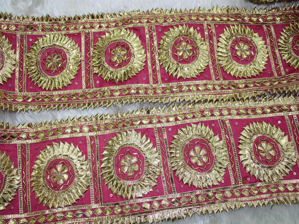 Pink Geometric Gota Trim Embroidered Lace