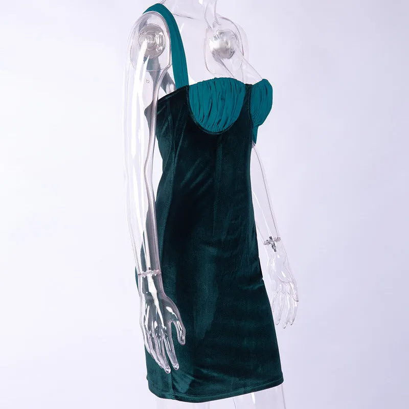 Pleated Patchwork Drawstring Dress