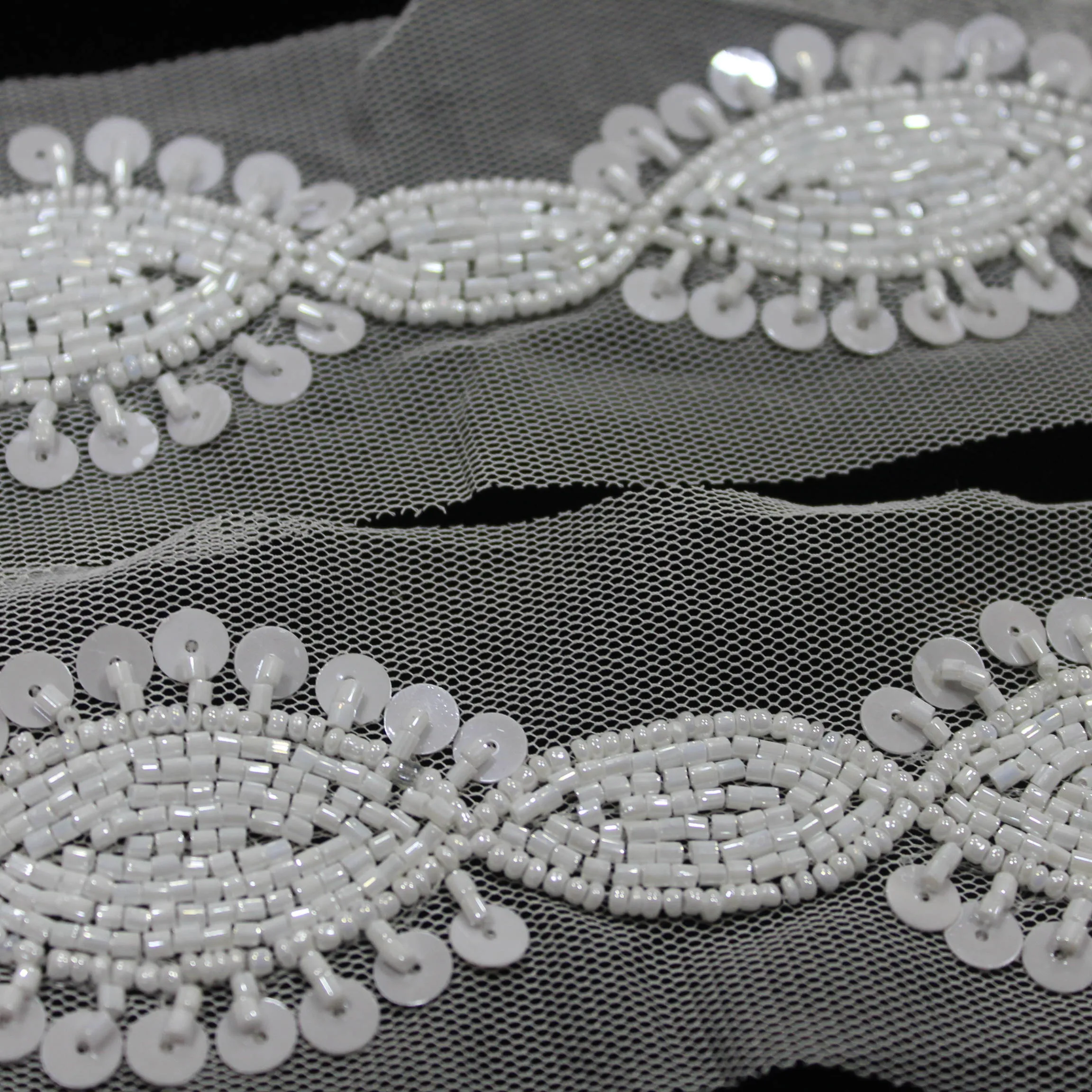 Pure White Sequins Work Embellished Handwork Trim (Wholesale)
