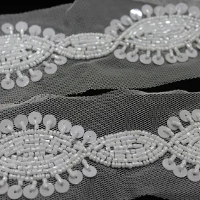 Pure White Sequins Work Embellished Handwork Trim (Wholesale)