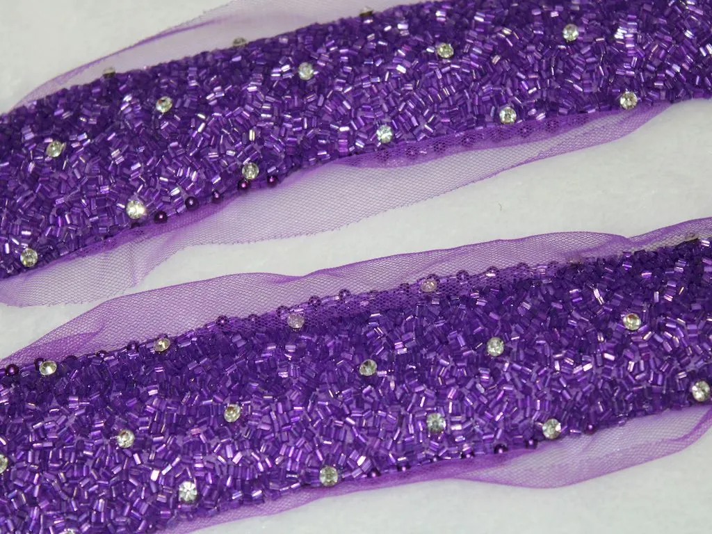 Purple Embellished Cutdana Beads Work Embroidered Border