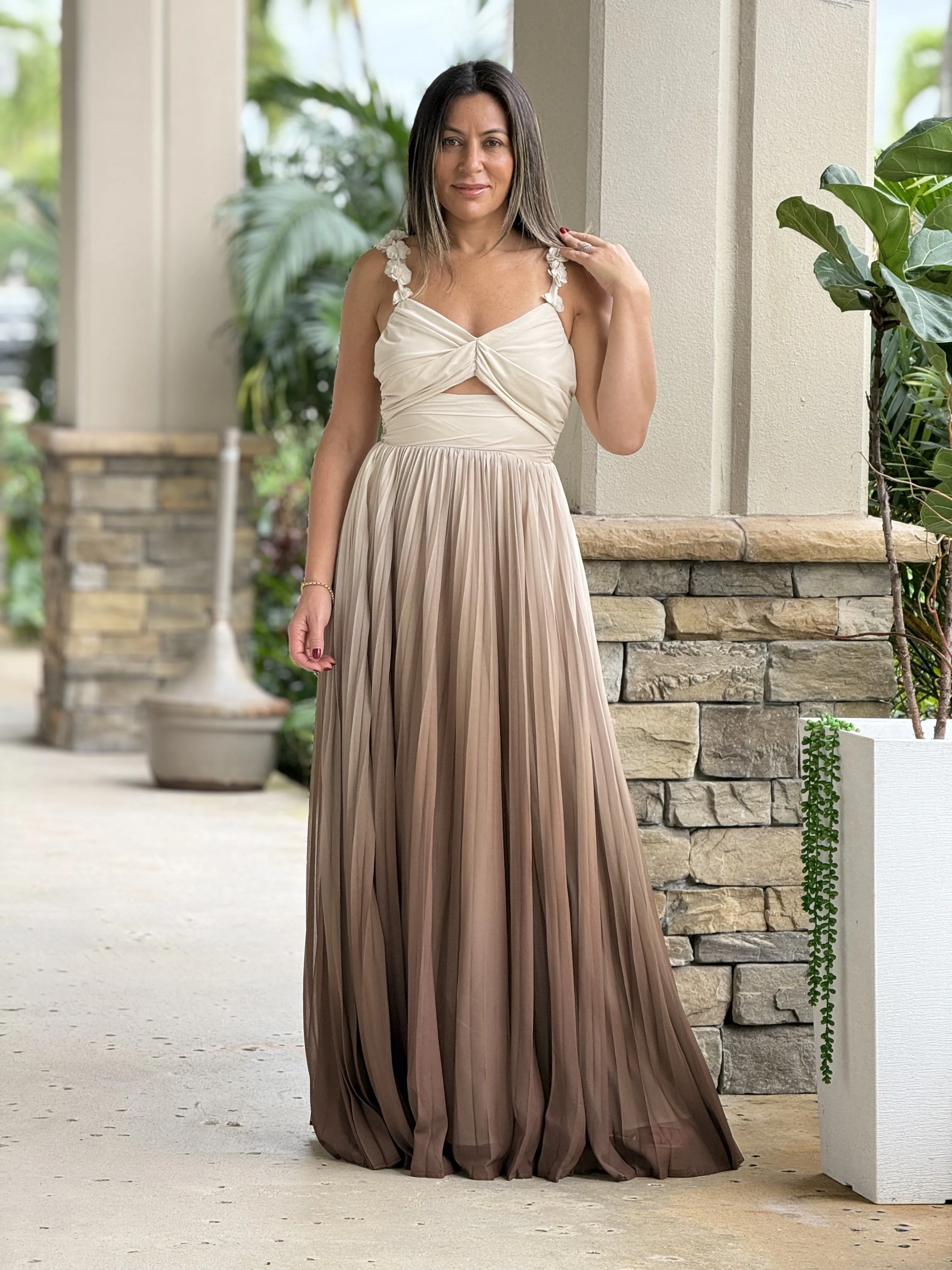 "Amanda" Ombre Pleated Maxi Dress