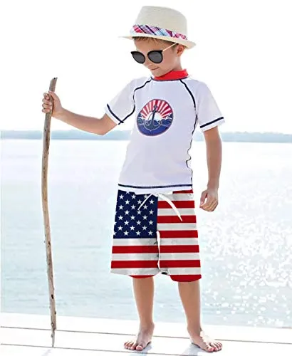 RAISEVERN Swim Trunks for Boys US Flag Beach Shorts Funny Cool American Flag Board Shorts Boys Swimsuits Summer Cute Swimwear Teens Kids Bathing Suits Quick Dry Shorts 9T 10T