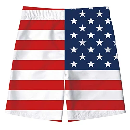 RAISEVERN Swim Trunks for Boys US Flag Beach Shorts Funny Cool American Flag Board Shorts Boys Swimsuits Summer Cute Swimwear Teens Kids Bathing Suits Quick Dry Shorts 9T 10T
