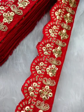 Red & Golden Fancy Zari Trim