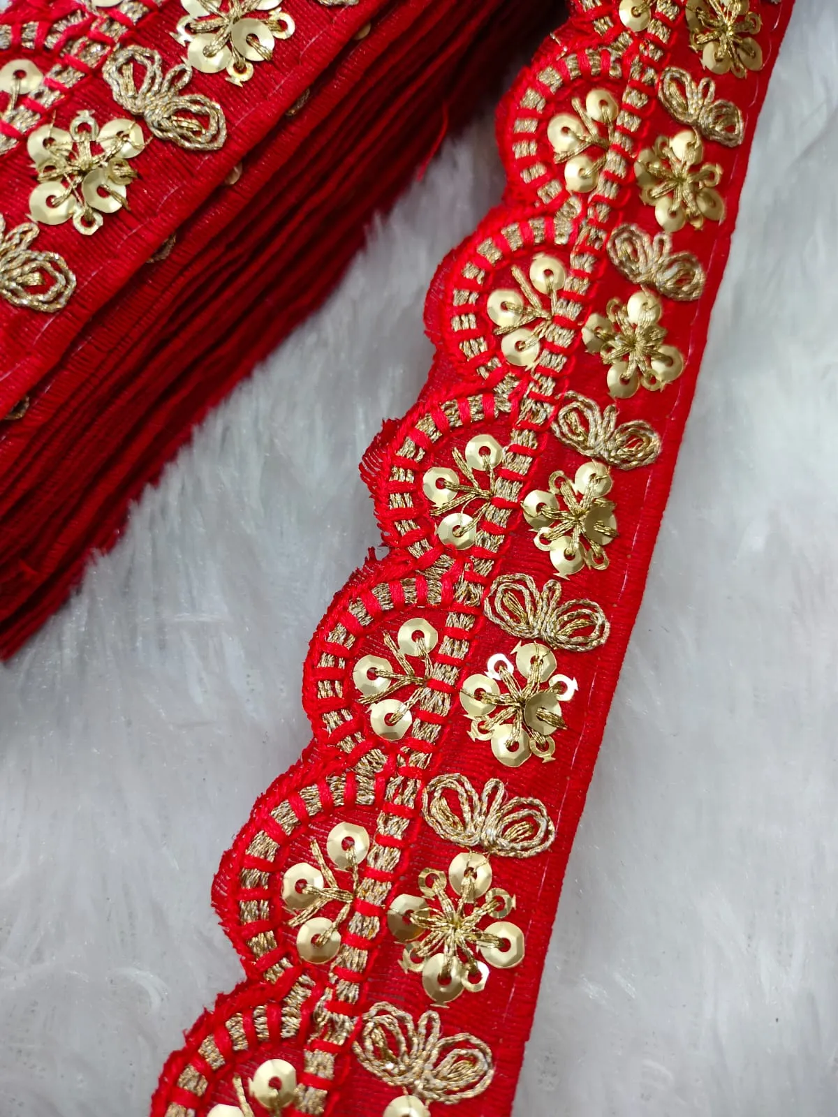 Red & Golden Fancy Zari Trim