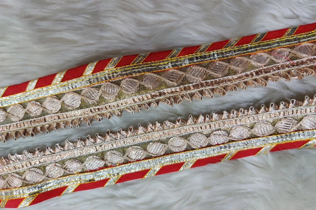Red Gota Work Embroidered Border