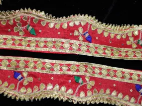 Red Traditional Gota Work Embroidered Border
