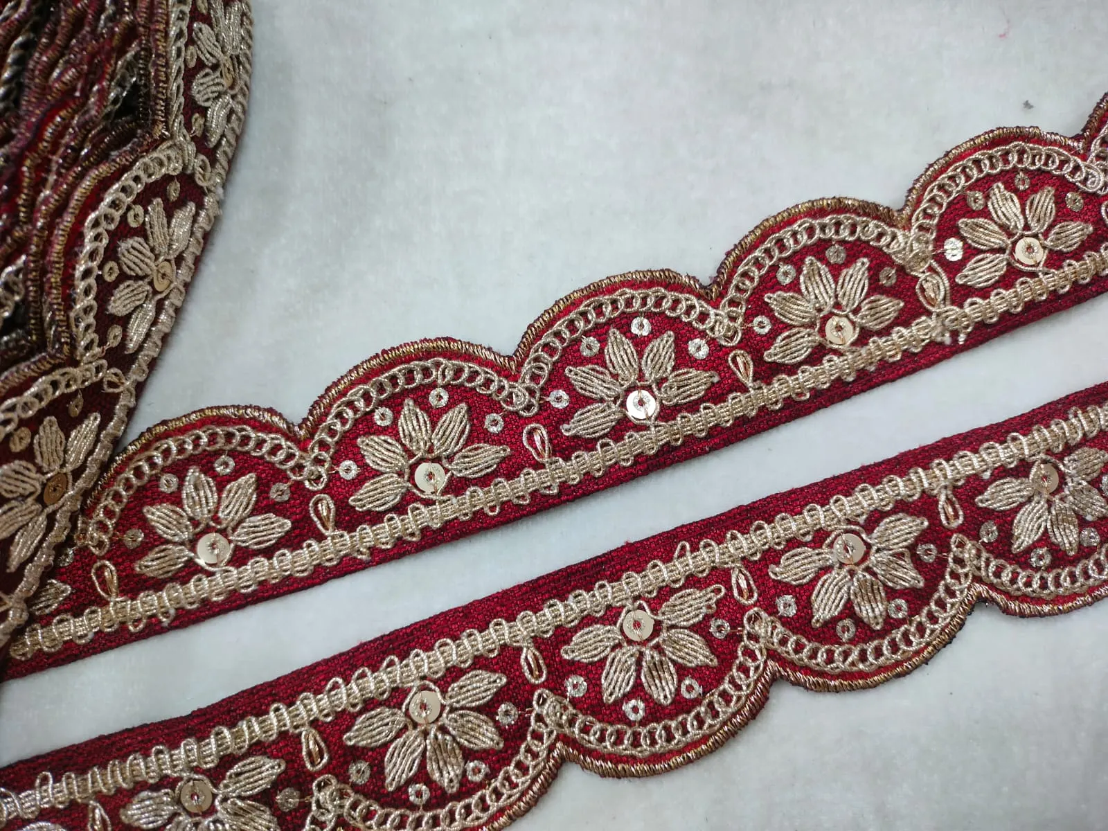 Red Zardozi Scalloped Trim