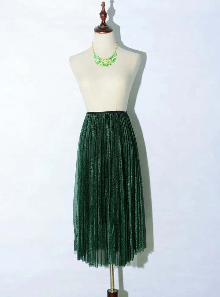 Retro Pleated Elastic Waist Long Veil Skirt
