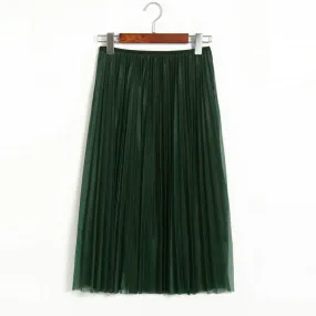 Retro Pleated Elastic Waist Long Veil Skirt