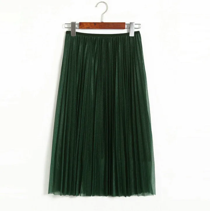 Retro Pleated Elastic Waist Long Veil Skirt