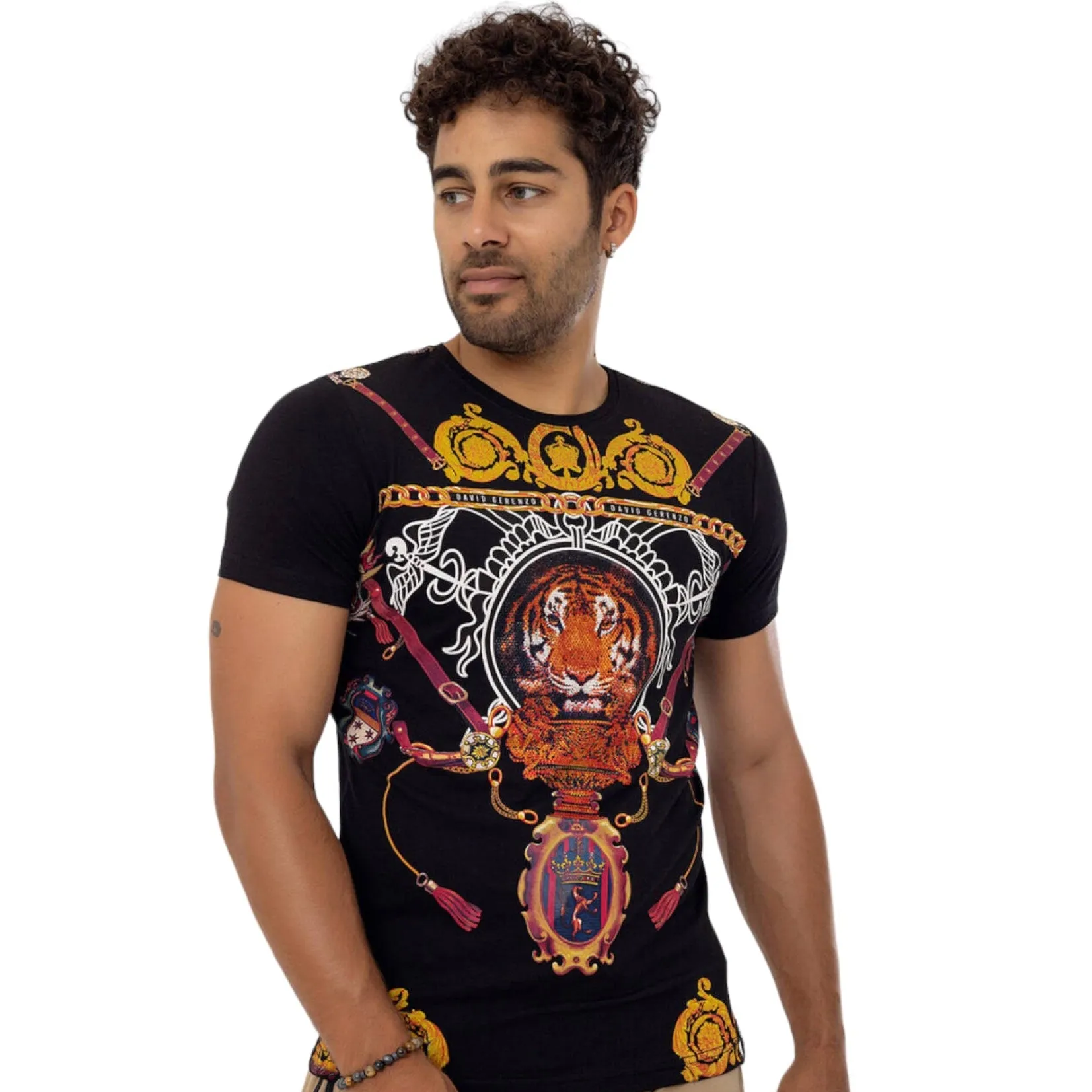 Rhinestone Black Tiger T-shirt Unisex #112648