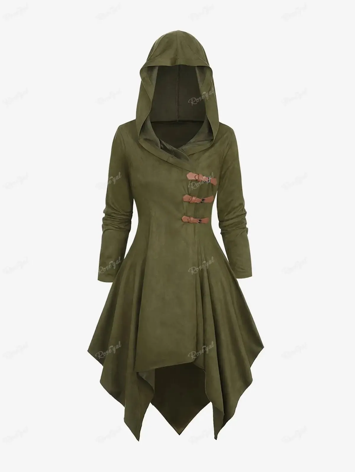 Ros gal Plus Size Damen lässig lange Mäntel einfarbig Pu Schnalle Kapuze Taschentuch Mantel Herbst Winter asymmetrische Outwear Top