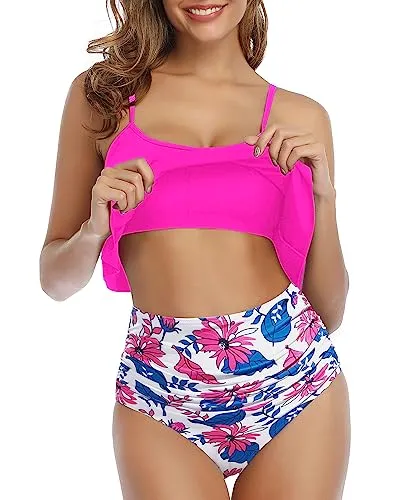 Ruffle Two Piece High Waisted Swimsuits
