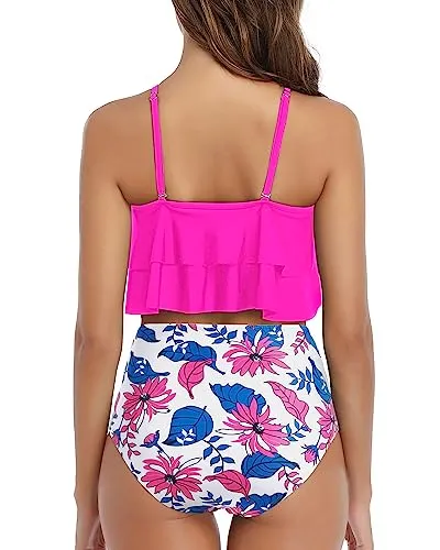 Ruffle Two Piece High Waisted Swimsuits