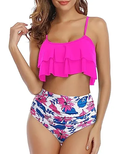 Ruffle Two Piece High Waisted Swimsuits