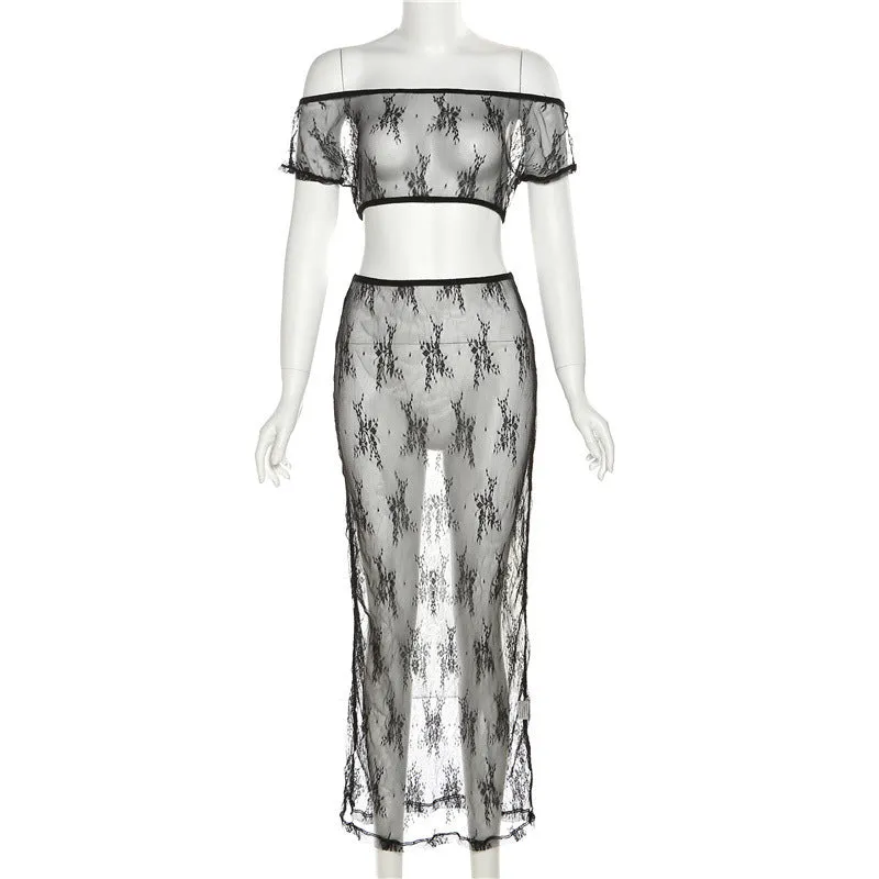 See-through Waist and Back Lace Rose Hollow Out Dress