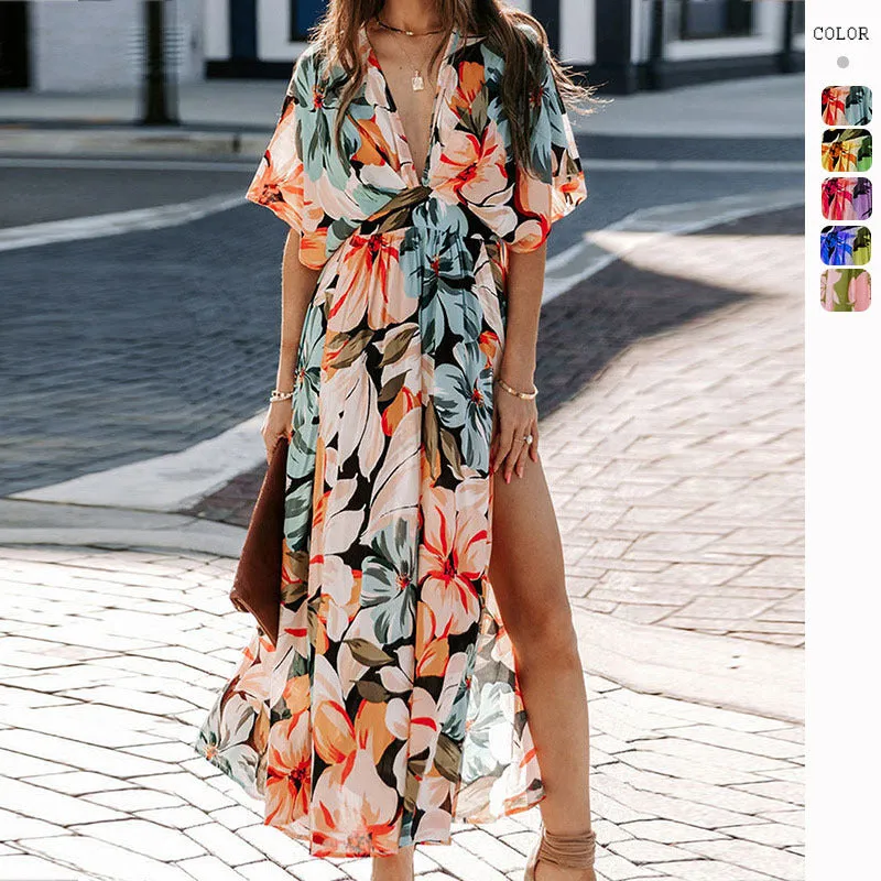 Sensual High-Waisted Fashion Floral Slit Maxi Dress