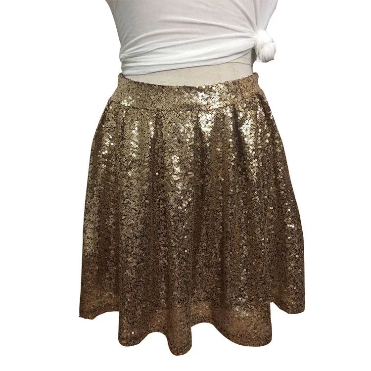 Shinning Golden Sequins Pleated Loose Short Skirt