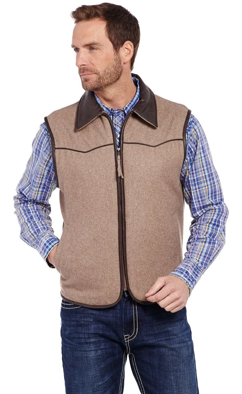 SIDRAN MENS ZIP FRONT WOOL MELTON VEST WITH FAUX LEATHER TRIM STYLE CR38866-F18-18