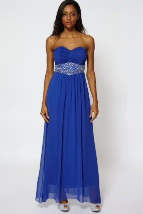 Silver Beads Pleated Sweetheart Neckline Evening Dress