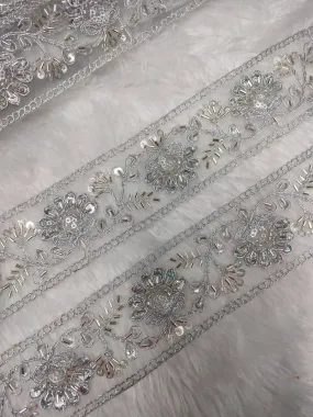 Silver Embellished Sequin and Cutdana Trim