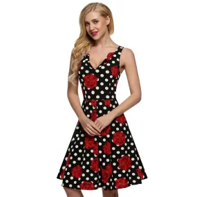 Sleeveless Backless Floral Print Pleated Dress