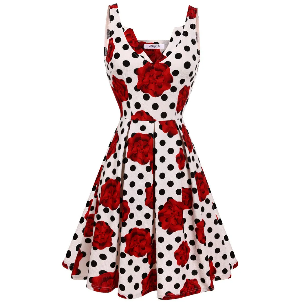 Sleeveless Backless Floral Print Pleated Dress