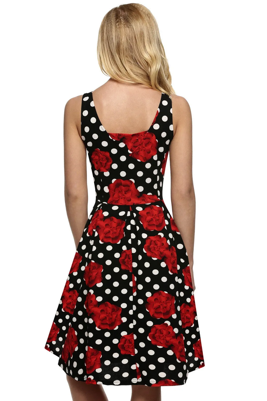 Sleeveless Backless Floral Print Pleated Dress