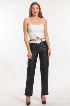 SNS Sense Black Leather Button and Zippered Velvet Lined Leather Pants - Gent