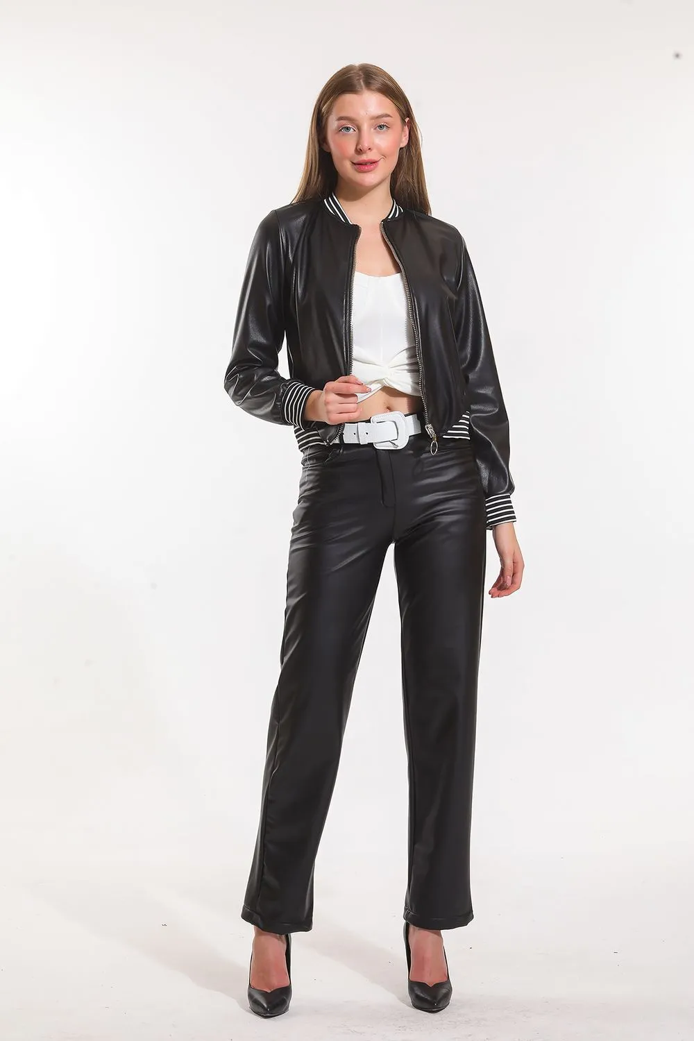 SNS Sense Black Leather Button and Zippered Velvet Lined Leather Pants - Gent