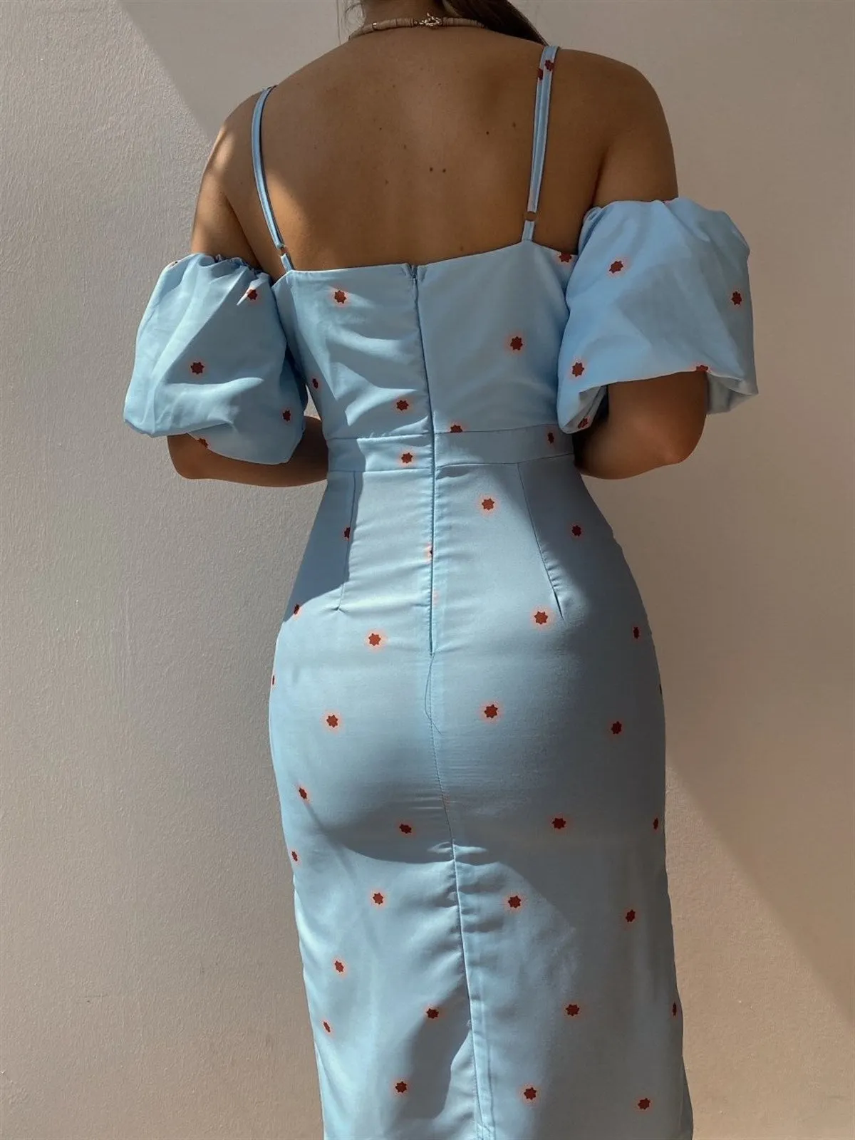 Spring/Summer Floral Print Bubble Sleeve Cami Dress