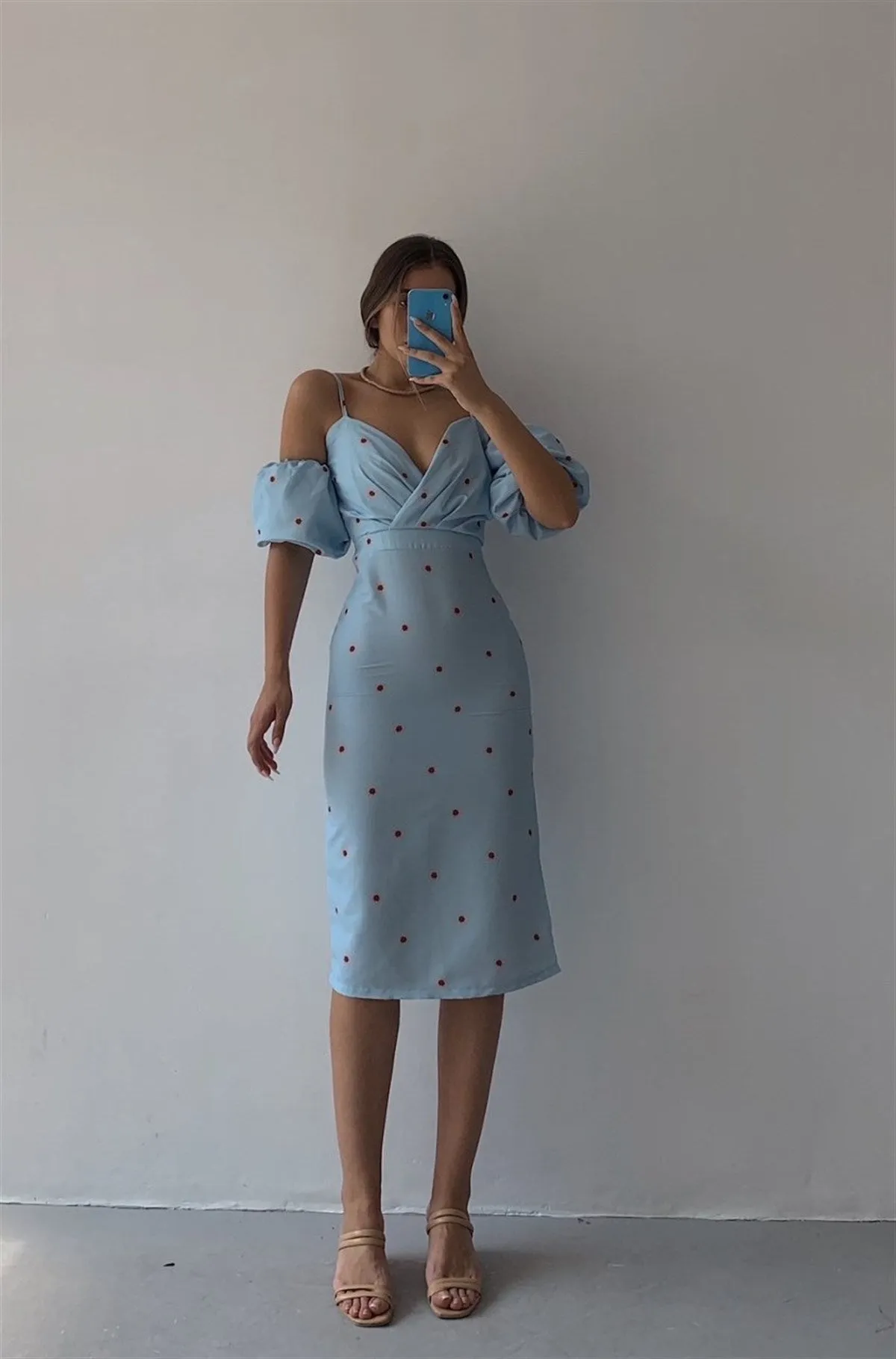 Spring/Summer Floral Print Bubble Sleeve Cami Dress
