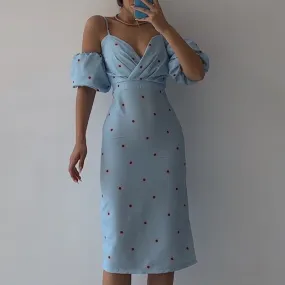 Spring/Summer Floral Print Bubble Sleeve Cami Dress