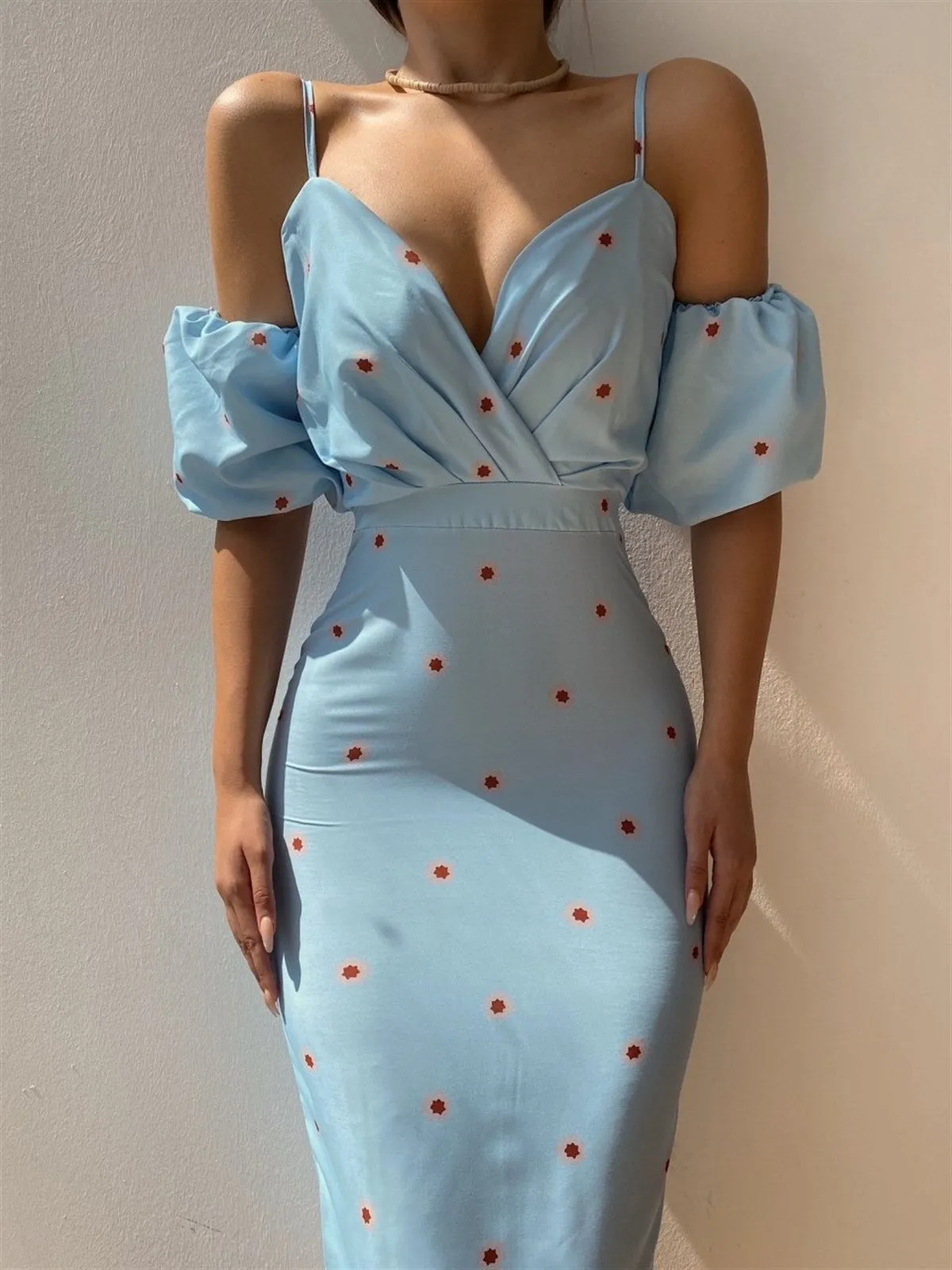 Spring/Summer Floral Print Bubble Sleeve Cami Dress