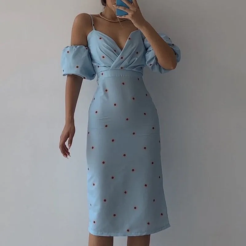 Spring/Summer Floral Print Bubble Sleeve Cami Dress