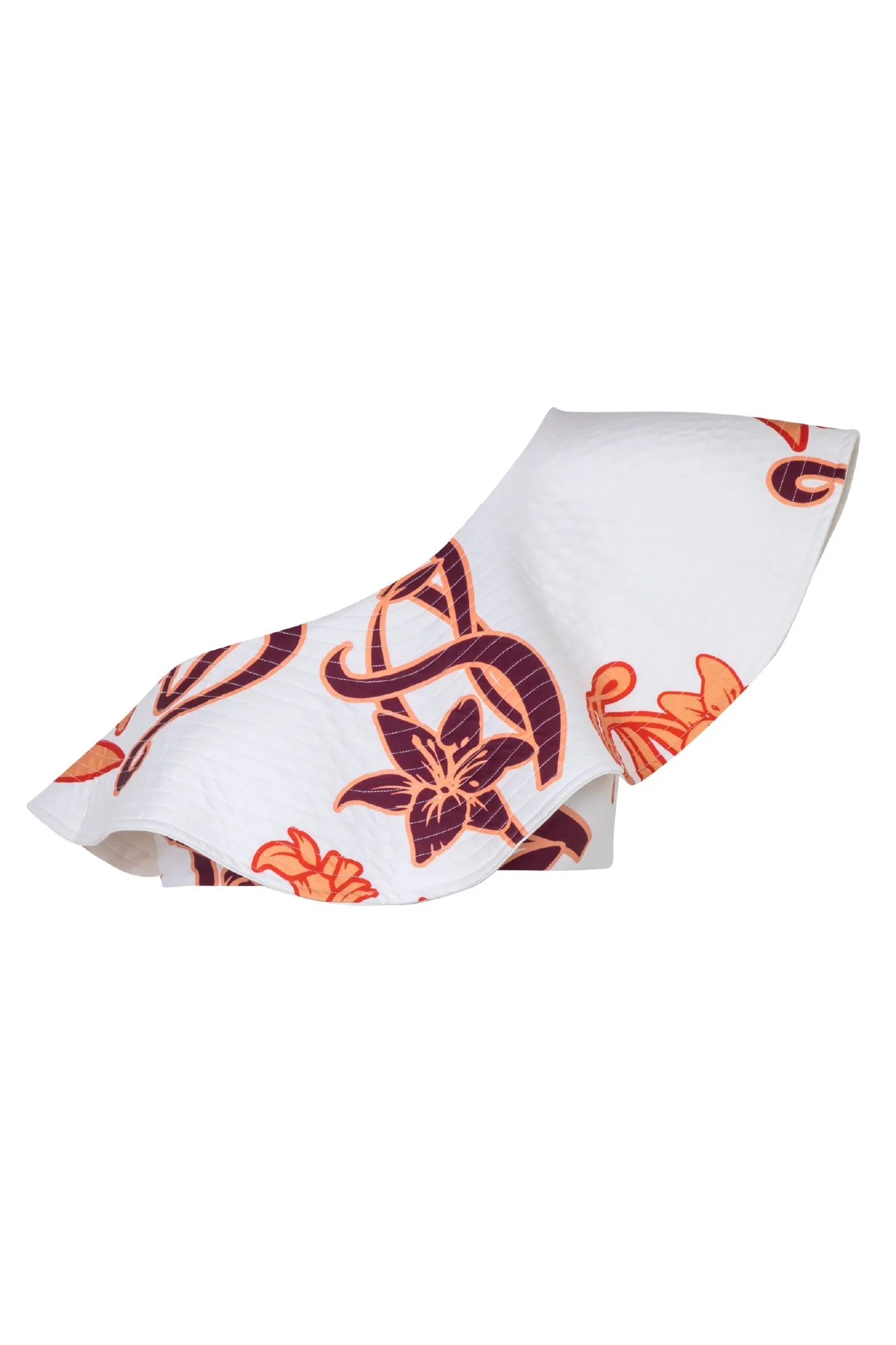 Sunset Waves Top / White lilies in Salmon and Violet - Ivory