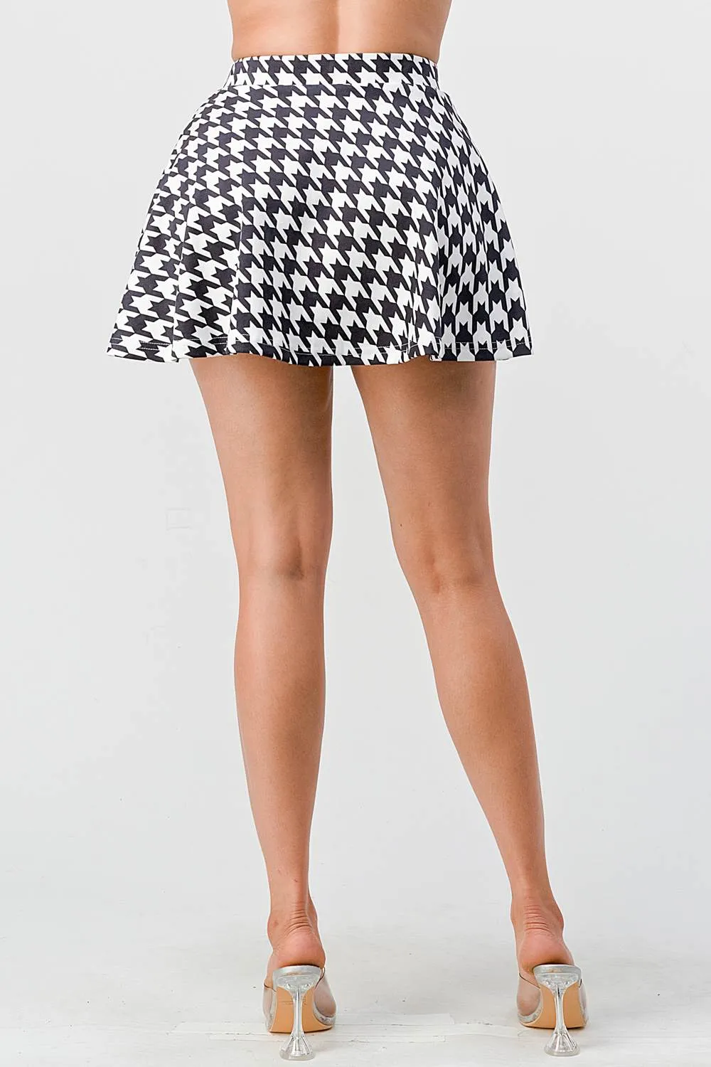 SUPER STRETCH HOUNDSTOOTH PLAID PLEATED MINI SKIRT