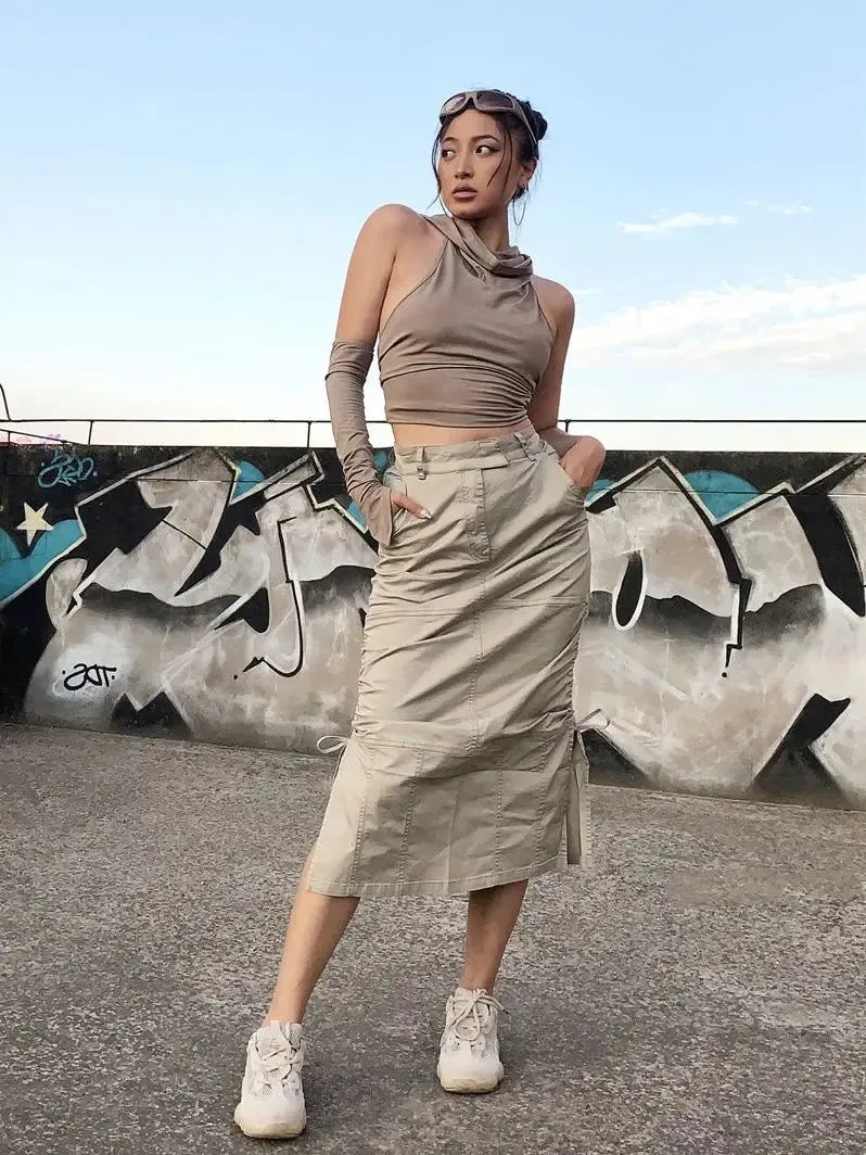 TAVIMART  -  High Street Cargo Skirts for Women Summer New Retro Pleated American Spicy Girl High Waist Slim A-line Split Mid Lenght Skirt